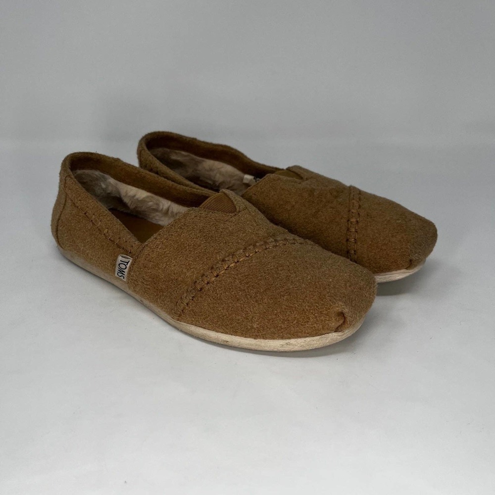 Toms Faux Fur Lined Tan Slip On Shoes Womens Size 7